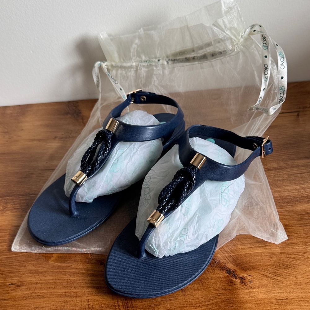 OkaB Navy Neptune T-Strap Sandals